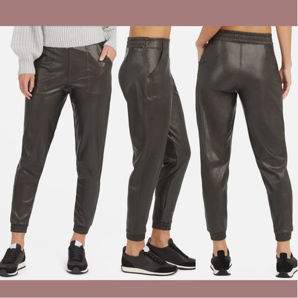 NEW $148‎ Spanx [ Medium ] Faux Leather Jogger Pants in Black - Picture 1 of 15